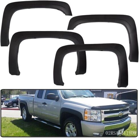 تنطبق على Fender Flares المحدد للفترة 2007-2013 Chevy Silverado 1500/2500HD/3500HD BED LING (78.0 "/97.6") - أسود محكم - متوافق فقط مع Chevy ، وليس GMC Sierra - مجموعة من 4 in Kuwait