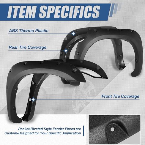 Fender Fender Auto Fender Flares متوافقة مع Toyota Tundra 2nd Gen 2007-2013 ، وملفات العجلات التي تضع طرازًا قابلاً للطلاء ، والأسود غير اللامع (عرض 2 بوصات ، 4 مساءً) in Saudi Arabia