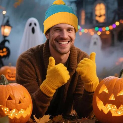 Halloween Cosplay Fun Pom Pom Hat and Gloves Set, Funny Christmas Party Accessories in Saudi Arabia