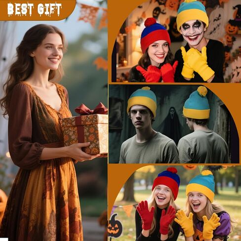 Halloween Cosplay Fun Pom Pom Hat and Gloves Set, Funny Christmas Party Accessories in Saudi Arabia