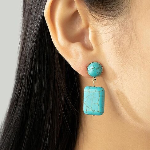 Turquoise Clip-On Earrings for Women Western Clips Earrings Boho Gold Turquoise Dangle Non Pierced Ears Vintage Ethnic Statement Country Jewelry in Saudi Arabia