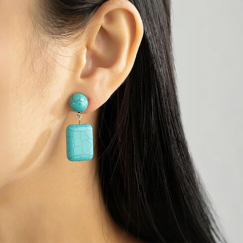 Turquoise Clip-On Earrings for Women Western Clips Earrings Boho Gold Turquoise Dangle Non Pierced Ears Vintage Ethnic Statement Country Jewelry in Saudi Arabia