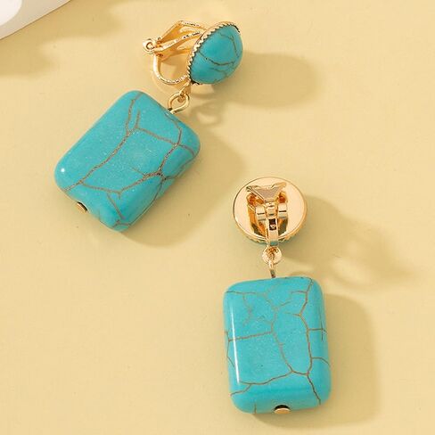 Turquoise Clip-On Earrings for Women Western Clips Earrings Boho Gold Turquoise Dangle Non Pierced Ears Vintage Ethnic Statement Country Jewelry in Saudi Arabia