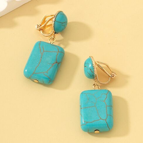 Turquoise Clip-On Earrings for Women Western Clips Earrings Boho Gold Turquoise Dangle Non Pierced Ears Vintage Ethnic Statement Country Jewelry in Saudi Arabia