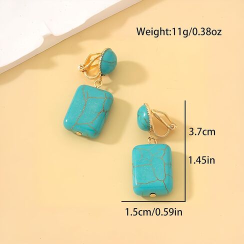 Turquoise Clip-On Earrings for Women Western Clips Earrings Boho Gold Turquoise Dangle Non Pierced Ears Vintage Ethnic Statement Country Jewelry in Saudi Arabia
