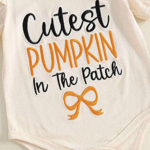 Cutest Pumpkin In The Patch Halloween Outfits for Baby Girls Letters Romper Top and Ruffles Bow Shorts 0-18M in Saudi Arabia