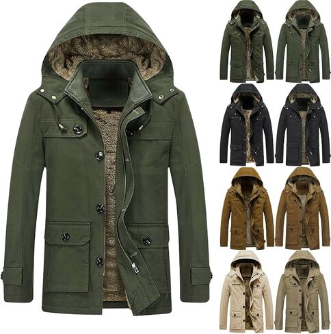 Mens Long Trench Coats Single Breasted Winter Warm Hooded Coat Zip Up Casual Fall Windbreaker Outwear Overcoat in Saudi Arabia