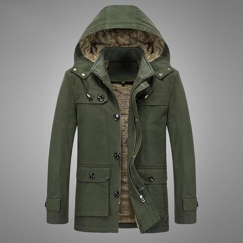 Mens Long Trench Coats Single Breasted Winter Warm Hooded Coat Zip Up Casual Fall Windbreaker Outwear Overcoat in Saudi Arabia