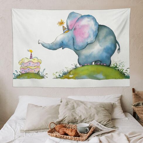 UUKXKUU Cute Elephant Birthday Cartoon Children Tapestry Large Wall Art Decor Wall Hanging Flag Backdrop for Living Room Dorm Office Bedroom 40"×60" in Saudi Arabia