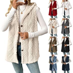 Womens Sherpa Vest long Fleece Sleeveless Coats Button Up Warm Jackets Fall winter 2025 Fashion Outerwear in Saudi Arabia