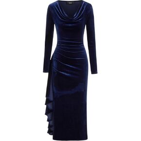 CIDER Elegant Long Sleeve Party Dress for Women Drape Neck Ruffle Slit Hem Gown Cocktail Dresses in Saudi Arabia
