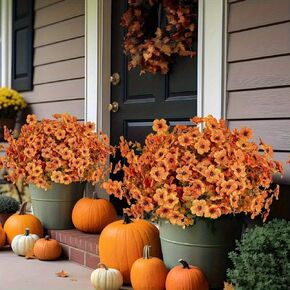 12 Bundles Artificial Fall Flowers – Orange Fake Small Flower Bouquet for Autumn, Thanksgiving, Halloween & Table Centerpiece Décor in Saudi Arabia