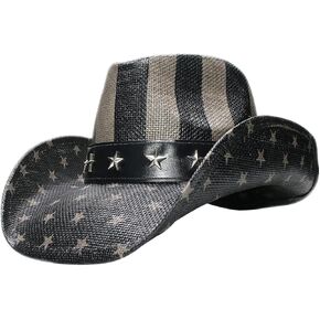 Vintage Unisex Straw Cowboy Hat Western Style Decorative Cowgirl Headwear for USA Party Festival Cosplay and Photo Accessories Black in Kuwait
