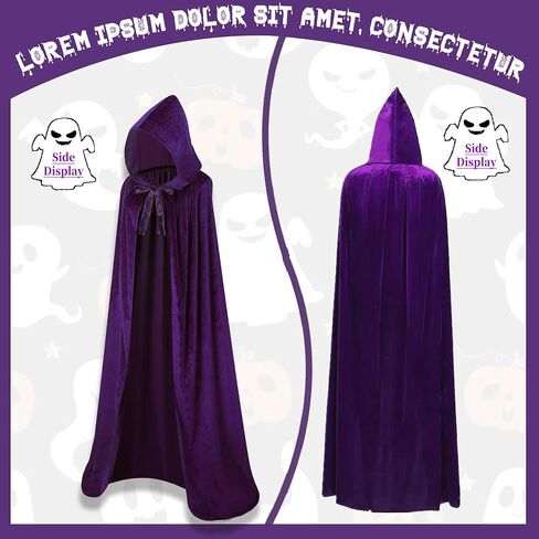 Women's Purple Velvet Hooded Cape with Anime Cosplay Belt –Long purple cloak, Witch & Halloween Costume in Kuwait