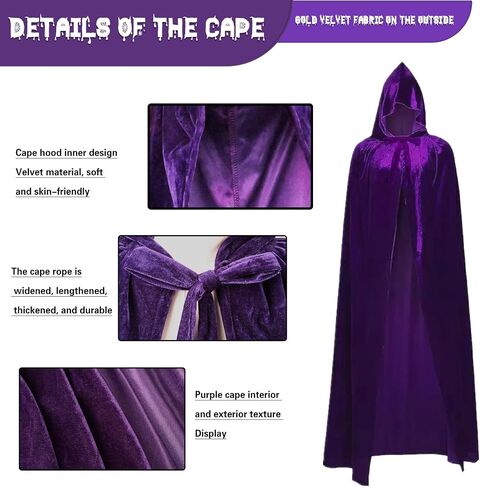 Women's Purple Velvet Hooded Cape with Anime Cosplay Belt –Long purple cloak, Witch & Halloween Costume in Kuwait