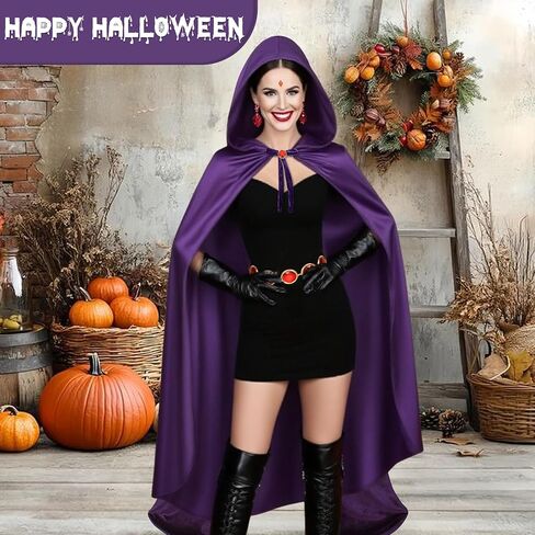 Women's Purple Velvet Hooded Cape with Anime Cosplay Belt –Long purple cloak, Witch & Halloween Costume in Kuwait