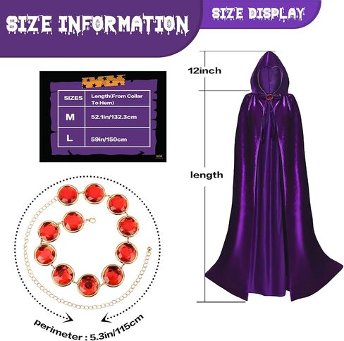 Women's Purple Velvet Hooded Cape with Anime Cosplay Belt –Long purple cloak, Witch & Halloween Costume in Kuwait
