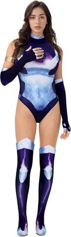 Women’s Purple Printed Bodysuit Costume Stretchy 3D Jumpsuit for Halloween Cosplay Uniform Outfit in Saudi Arabia