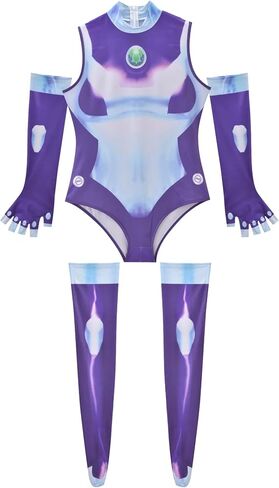 Women’s Purple Printed Bodysuit Costume Stretchy 3D Jumpsuit for Halloween Cosplay Uniform Outfit in Saudi Arabia