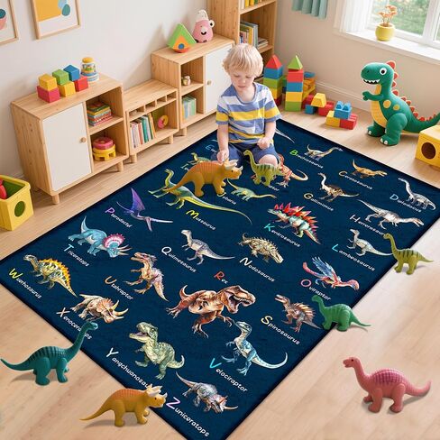 Dinosaur Rug 5x7 Feet for Kids, Educational ABC Play Mat with Dino Theme, Dinosaur Rugs for Boys Bedroom, Soft Machine Washable Non-Slip Carpet for Kids Room, Nursery, Classroom or Playroom Floor in Saudi Arabia