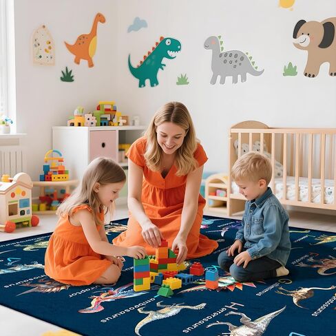 Dinosaur Rug 5x7 Feet for Kids, Educational ABC Play Mat with Dino Theme, Dinosaur Rugs for Boys Bedroom, Soft Machine Washable Non-Slip Carpet for Kids Room, Nursery, Classroom or Playroom Floor in Saudi Arabia