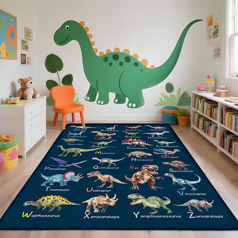 Dinosaur Rug 5x7 Feet for Kids, Educational ABC Play Mat with Dino Theme, Dinosaur Rugs for Boys Bedroom, Soft Machine Washable Non-Slip Carpet for Kids Room, Nursery, Classroom or Playroom Floor in Saudi Arabia