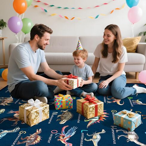 Dinosaur Rug 5x7 Feet for Kids, Educational ABC Play Mat with Dino Theme, Dinosaur Rugs for Boys Bedroom, Soft Machine Washable Non-Slip Carpet for Kids Room, Nursery, Classroom or Playroom Floor in Saudi Arabia