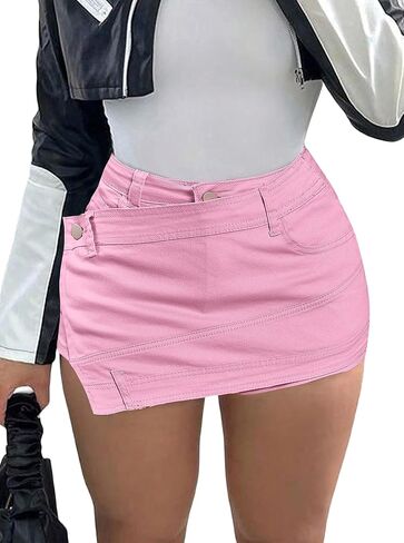 دنيم ساكورت للنساء عالية الخصر غلاف غير متناظر جان سكورت A-LINE LINE RECEDY SKINNY CARGO MINI in Kuwait
