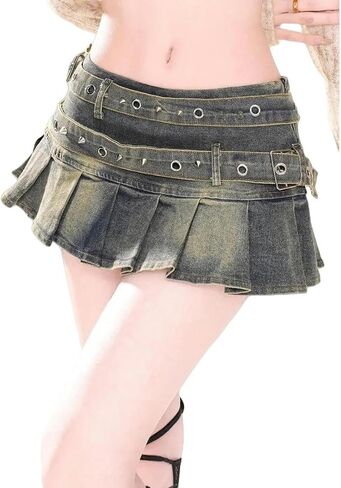 Women's Skirts Solid Colour Denim Skirt Women High Waist Pleated Mini Skirt Short Skirt in Saudi Arabia
