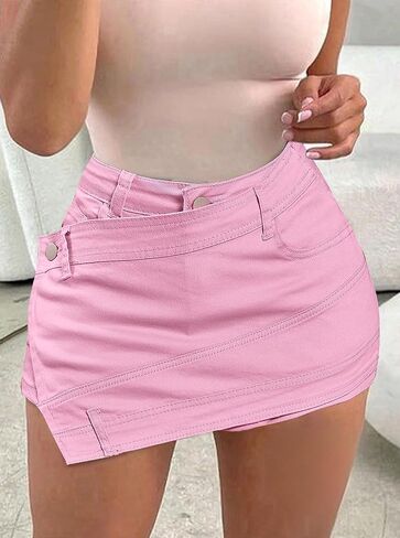 دنيم ساكورت للنساء عالية الخصر غلاف غير متناظر جان سكورت A-LINE LINE RECEDY SKINNY CARGO MINI in Kuwait