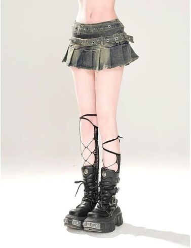 Women's Skirts Solid Colour Denim Skirt Women High Waist Pleated Mini Skirt Short Skirt in Saudi Arabia