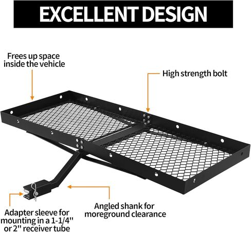 Elevate Outdoor Hitch Cargo Carrier Tray Aluminum 500 Lb. Capacity - Compatible with 2" Receivers,Non-Folding Shank in Kuwait