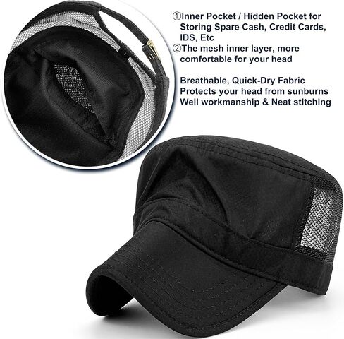 Hidden Pocket Cadet Army Hat Quick Dry Military Flat Top Baseball Dad Sun Cap Mesh Back in Kuwait