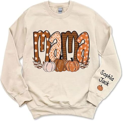 NAZENTI Personalized Mama Sweatshirt, Autumn Fall Pumpkin Grandma Sweatshirt, Mama Sweatshirts for Women, Gifts for New Mom in Saudi Arabia