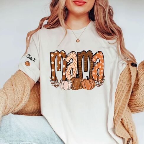 NAZENTI Personalized Mama Sweatshirt, Autumn Fall Pumpkin Grandma Sweatshirt, Mama Sweatshirts for Women, Gifts for New Mom in Saudi Arabia