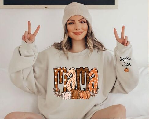 NAZENTI Personalized Mama Sweatshirt, Autumn Fall Pumpkin Grandma Sweatshirt, Mama Sweatshirts for Women, Gifts for New Mom in Saudi Arabia