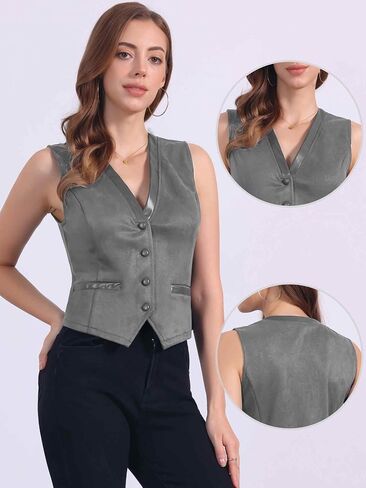 Allegra K Vintage Suit Waistcoat for Women's V Neck Faux Suede Button Down Sleeveless Jacket Vest in Saudi Arabia