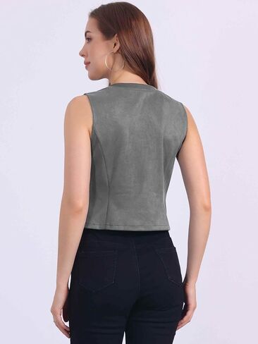 Allegra K Vintage Suit Waistcoat for Women's V Neck Faux Suede Button Down Sleeveless Jacket Vest in Saudi Arabia