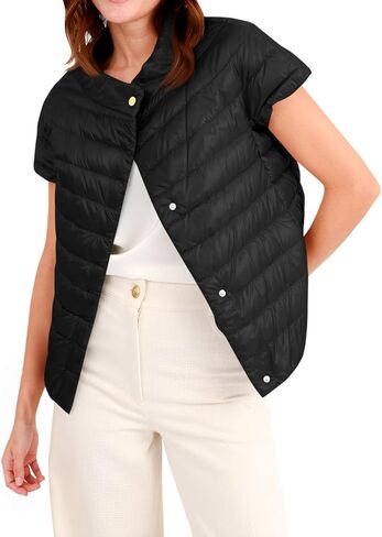 Tankaneo Womens Puffer Vest Button Up Short Sleeve Winter Jacket Casual Lightweight Quilted Jackets in Saudi Arabia