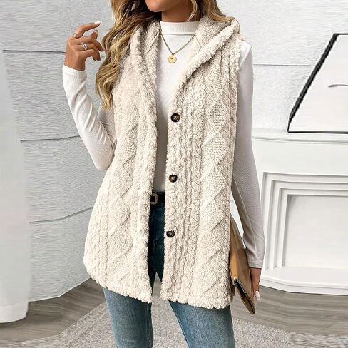 Womens Sherpa Vest long Fleece Sleeveless Coats Button Up Warm Jackets Fall winter 2025 Fashion Outerwear in Saudi Arabia