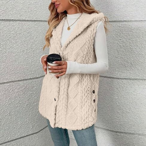 Womens Sherpa Vest long Fleece Sleeveless Coats Button Up Warm Jackets Fall winter 2025 Fashion Outerwear in Saudi Arabia