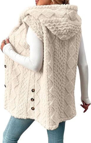 Womens Sherpa Vest long Fleece Sleeveless Coats Button Up Warm Jackets Fall winter 2025 Fashion Outerwear in Saudi Arabia