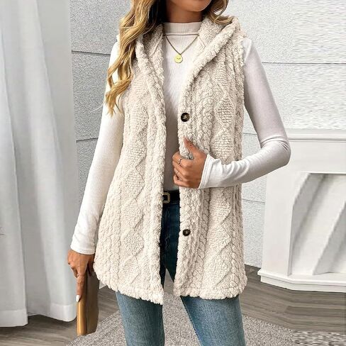 Womens Sherpa Vest long Fleece Sleeveless Coats Button Up Warm Jackets Fall winter 2025 Fashion Outerwear in Saudi Arabia