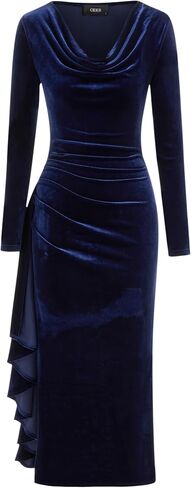 CIDER Elegant Long Sleeve Party Dress for Women Drape Neck Ruffle Slit Hem Gown Cocktail Dresses in Saudi Arabia