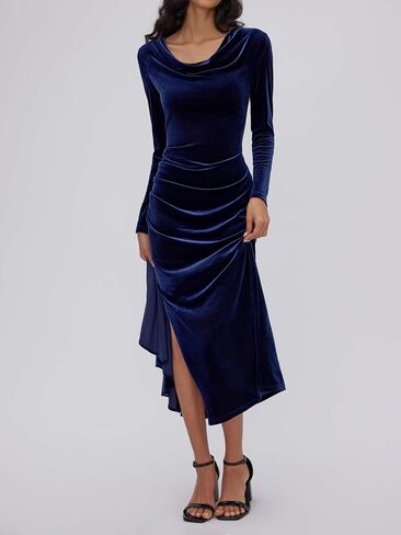 CIDER Elegant Long Sleeve Party Dress for Women Drape Neck Ruffle Slit Hem Gown Cocktail Dresses in Saudi Arabia