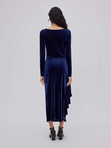 CIDER Elegant Long Sleeve Party Dress for Women Drape Neck Ruffle Slit Hem Gown Cocktail Dresses in Saudi Arabia