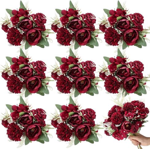 Lyrow 8 Pcs Artificial Peony Flowers Fake Peony Silk Hydrangea Bouquet Elegant Flowers for Wedding Decoration Indoor Faux Realistic Flowers for Home Party Table Centerpieces Floral Arrangement(Blue) in Kuwait