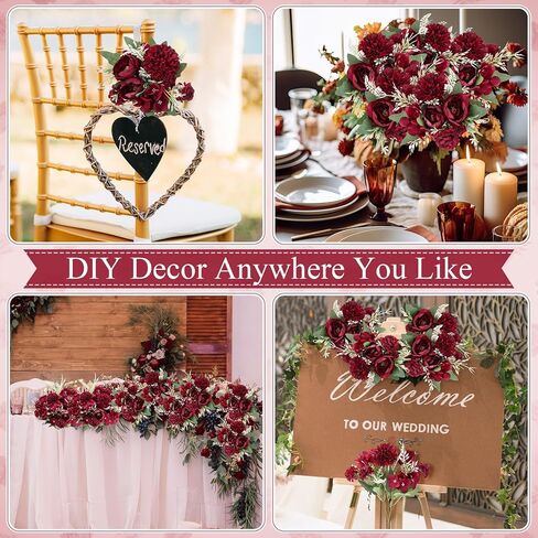 Lyrow 8 Pcs Artificial Peony Flowers Fake Peony Silk Hydrangea Bouquet Elegant Flowers for Wedding Decoration Indoor Faux Realistic Flowers for Home Party Table Centerpieces Floral Arrangement(Blue) in Kuwait