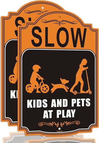 2 Pack Slow Down Children at Play Yard Signs 18 x 12 Inches Slow Children Playing Safety Signs for Neighborhood, Metal Reflective Sturdy Rust Aluminum Waterproof Easy to Install in Saudi Arabia
