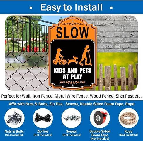 2 Pack Slow Down Children at Play Yard Signs 18 x 12 Inches Slow Children Playing Safety Signs for Neighborhood, Metal Reflective Sturdy Rust Aluminum Waterproof Easy to Install in Saudi Arabia